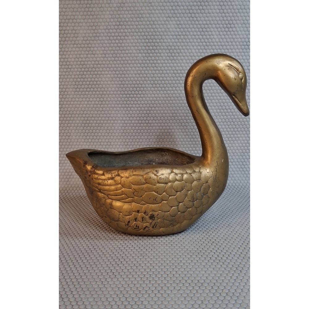 Vintage Brass Swan Planter Hollywood Regency Gold Metal Bird Dish Decor 8.5in